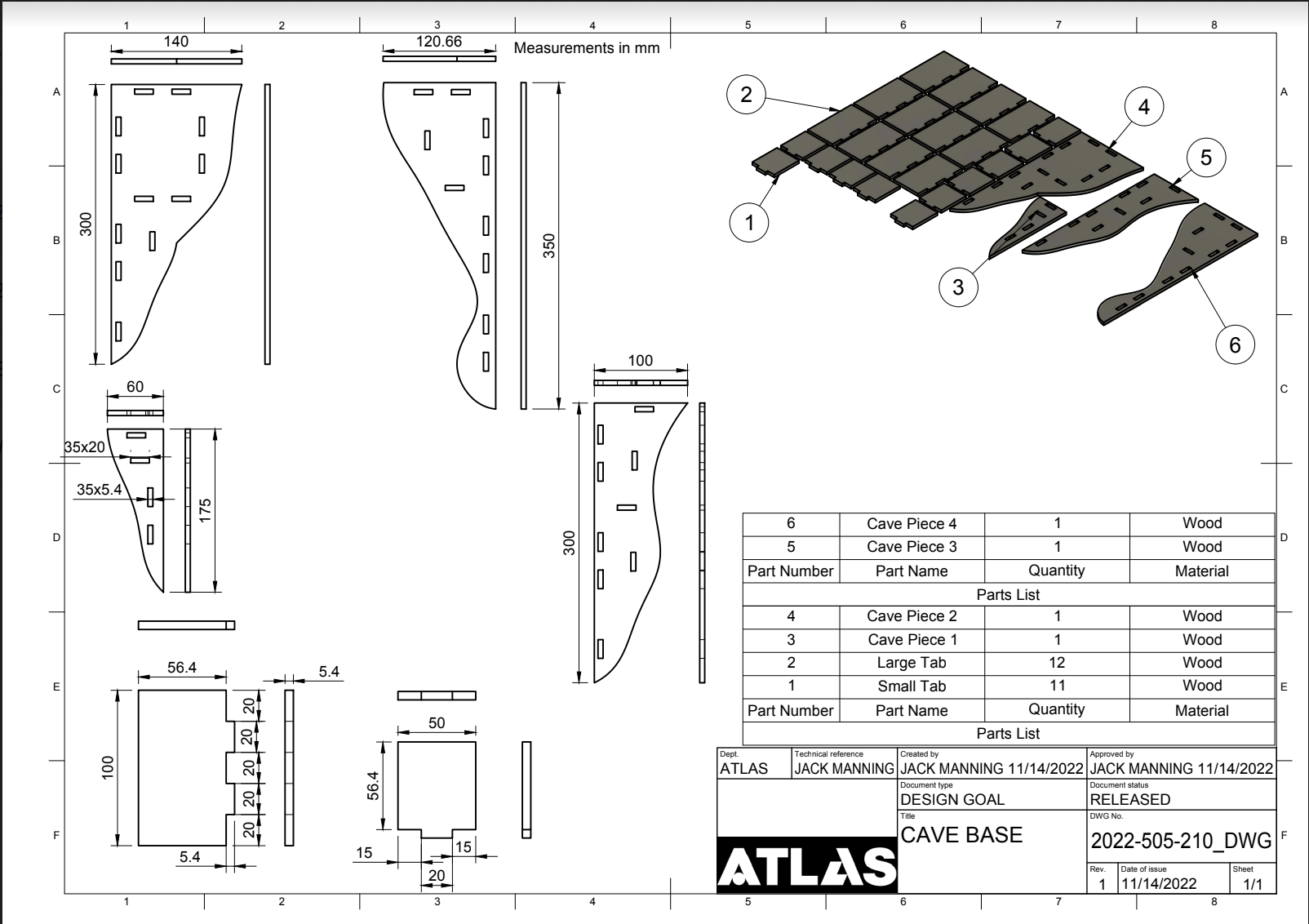 Picture of a engineering drawing for the cave